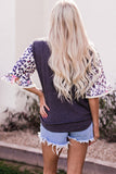 Black Ruffle Bell Sleeve Leopard Floral Patchwork Top