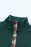 Green Geometric Texture Plaid Trim Sweatshirt