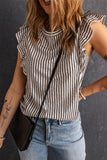 Gray Crew Neck Ruffled Striped Tank Top