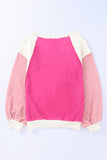 Rose Colorblock Long Sleeve Pullover Fleece Sweatshirt