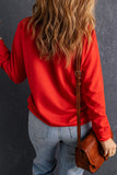 Red Solid Color Crewneck Pullover Sweatshirt