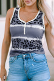 Gray Ribbed Leopard Tie Dye Snap Button Tank Top