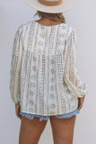 White Floral Embroidered Ethnic Printed Crinkle Blouse