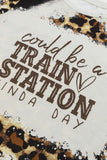 Brown TRAIN STATION Graphic Leopard Print T Shirt