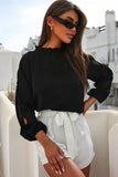 Black Cold Shoulder Bishop Sleeve Blouse