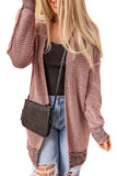 Pink Plaid Knitted Long Open Front Cardigan