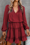 V Neck Long Sleeve Ruffle Tiered Mini Dress