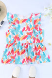 Sky Blue Brush Print Ruffle Trim Peplum Tank Top