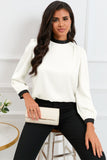 Green Color Block Bow Back Mock Neck Blouse