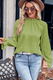 Black Frilled Mock Neck Ripple Bubble Sleeve Blouse