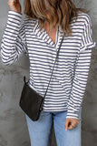 White Striped Print Ruffled Buttoned Long Sleeve Top