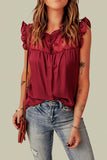 Red Ruffled Swiss Dot Mesh Yoke Tank Top