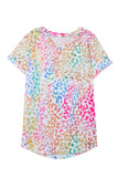 Colorful Leopard V Neck Short Sleeve Top