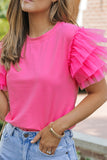 Pink Tulle Ruffle Sleeve Top