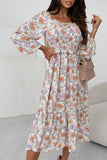 Multicolor Floral Smocked Long Sleeve Pocketed Dress