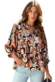 Brown Floral Print 3/4 Sleeve Babydoll Blouse