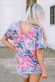 Pink Floral Print Notch Neck Sleeveless Top