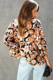 Brown Floral Print 3/4 Sleeve Babydoll Blouse