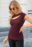 Red Slash Cutout Cap Sleeve T Shirt