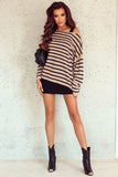 Striped Print Dropped Shoulder Loose Sleeve Sweater