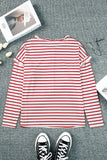 White Striped Print Ruffled Buttoned Long Sleeve Top