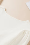 Beige Ruched Sweetheart Neckline Rib Knit Sweater