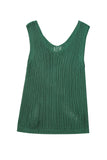 Khaki Hollowed Knit V Neck Tank Top