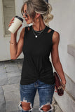 Blue Rib Knit Cut-out Front Twist Tank Top