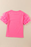 Pink Tulle Ruffle Sleeve Top