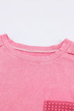 Pink Lace Patch Pocket Long Sleeve T-shirt