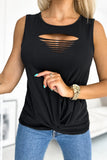 Rose Laser Cut Slits Twist Front Tank Top