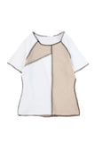 White Irregular Color Block Seaming Trim Rib Knit Top