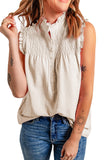 White Frilled Tank Top with Buttons