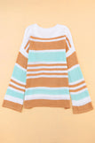 Multicolor Colorblock Stripe Long Sleeve Split Sweater