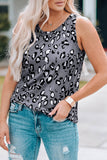 Green Leopard Print Crew Neck Tank Top