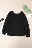 Green Scoop Neck Puff Sleeve Waffle Knit Top