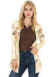 Apricot Floral Print Ribbed Knit Slim Fit Cardigan