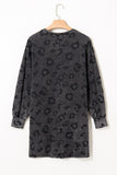 Gray Leopard Pocketed Puff Sleeve Mini Dress