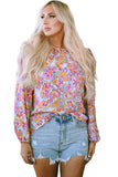 Purple Boho Paisley Printed Peasant Sleeve Blouse