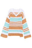 Multicolor Colorblock Stripe Long Sleeve Split Sweater