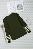 Green Striped Sleeve Plain Knit Sweater